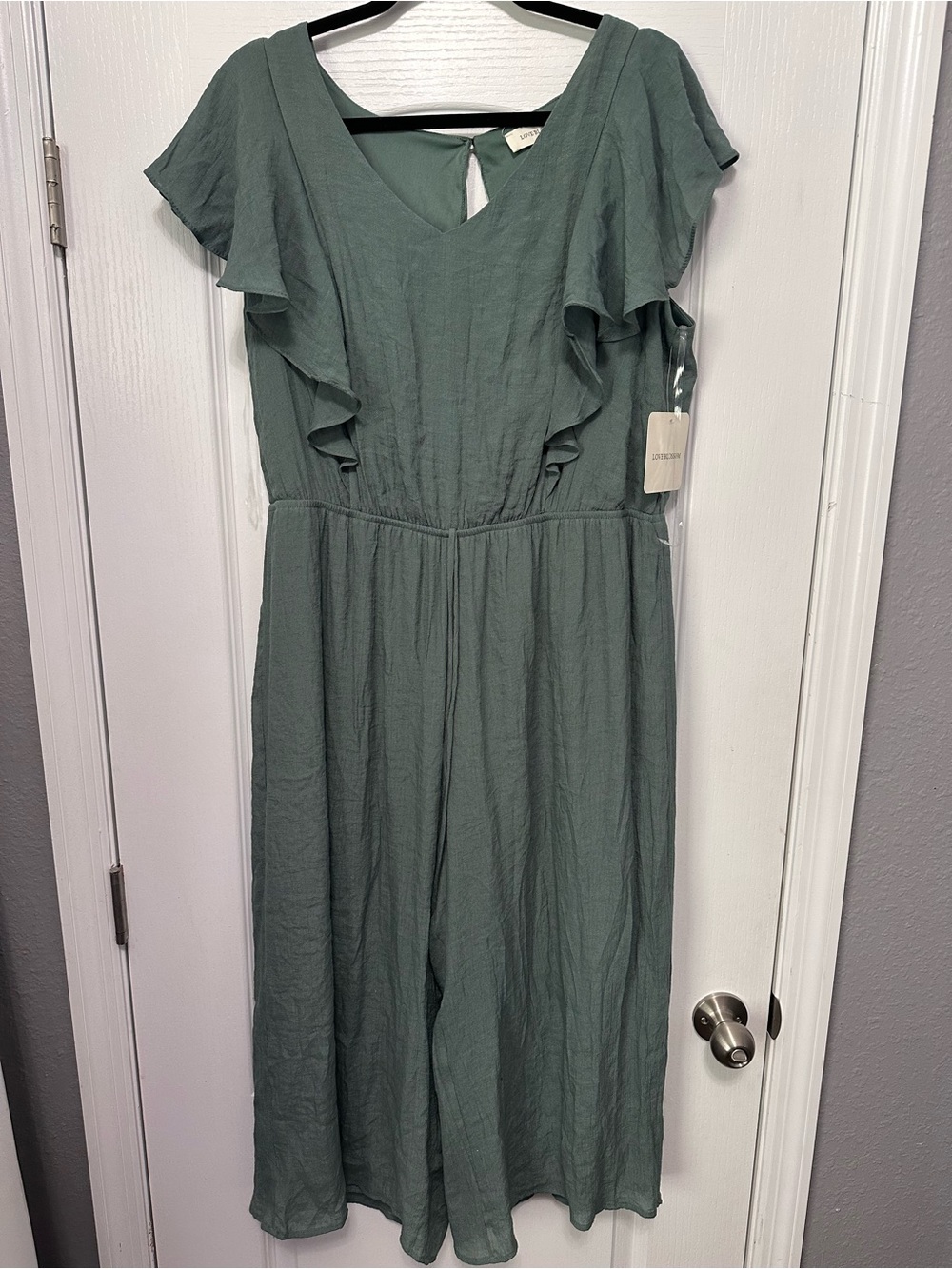 Love Blossom Sage Green Ruffle Wide Leg Jumpsuit NWT 2X